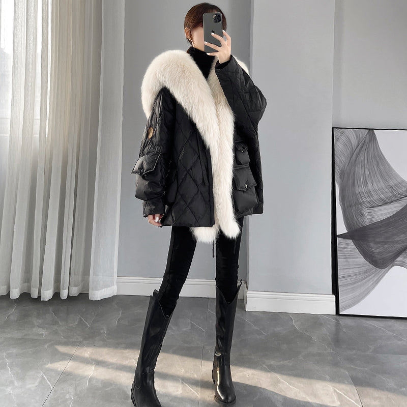 Leather Fur Imitation Parker Down Jacket