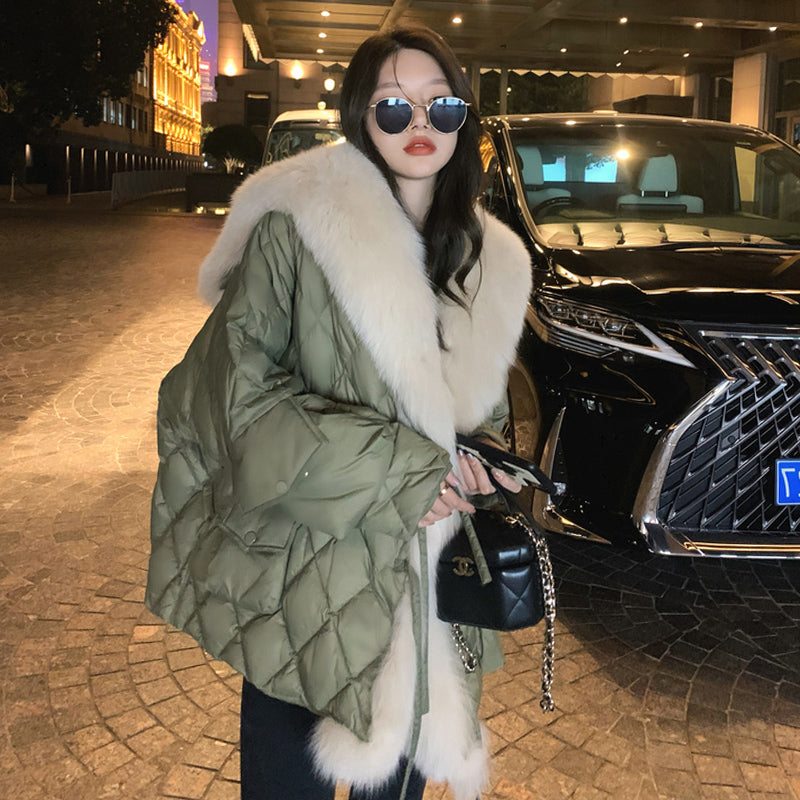 Leather Fur Imitation Parker Down Jacket
