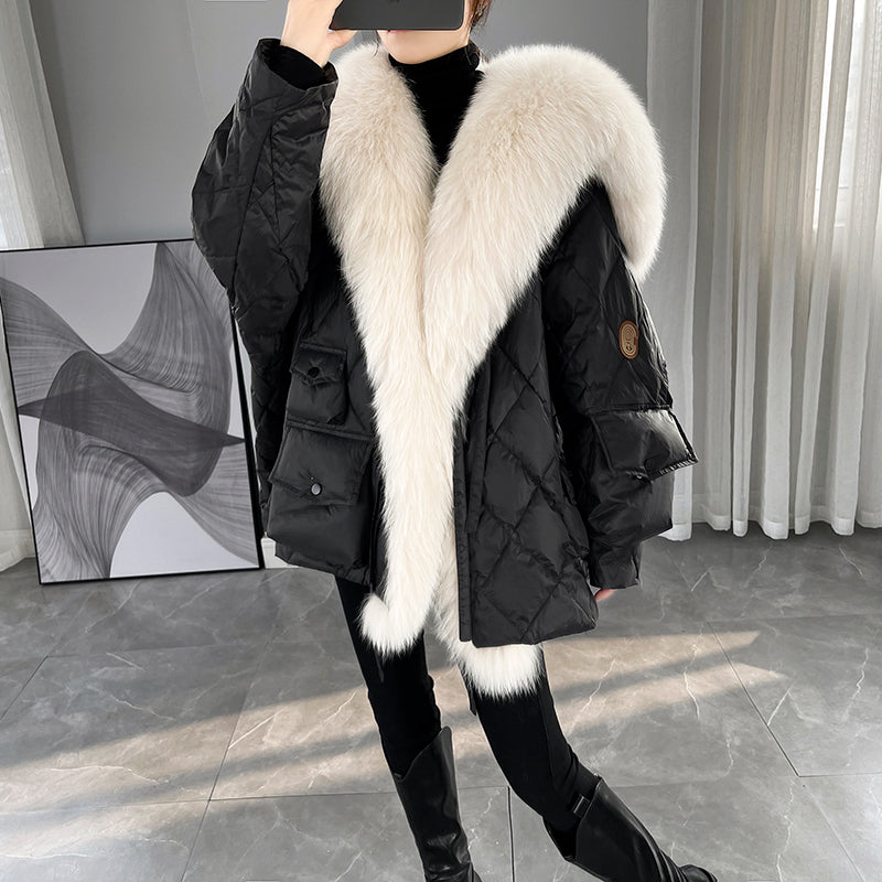 Leather Fur Imitation Parker Down Jacket