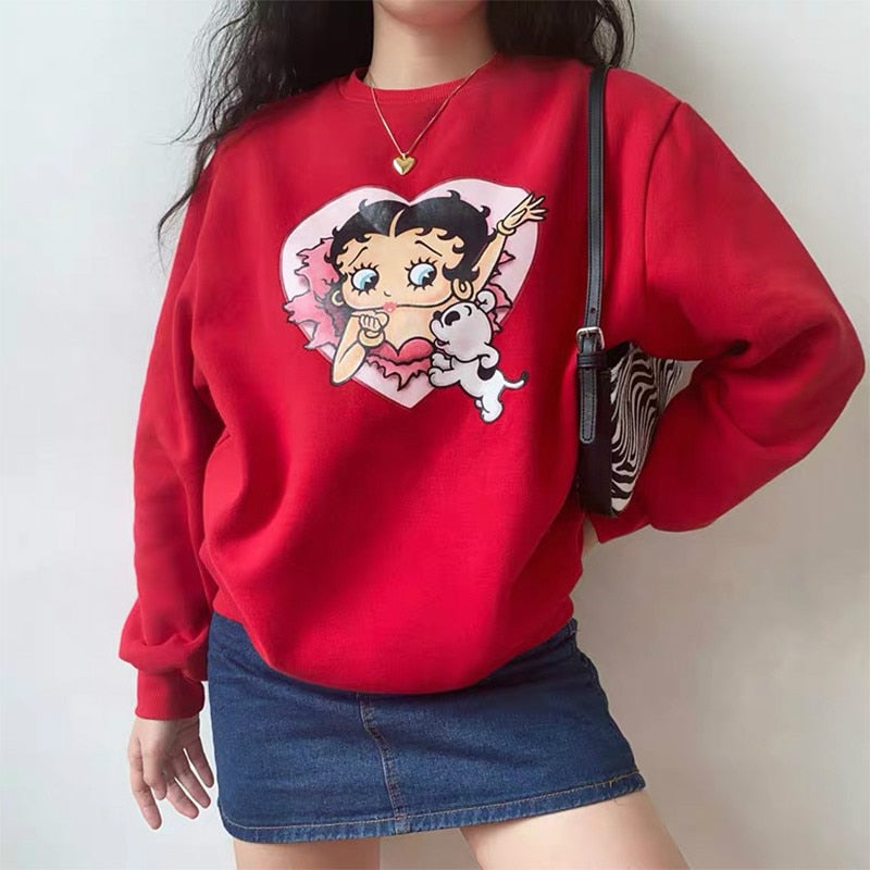 American Vintage Cartoon Print Girl's Pullover