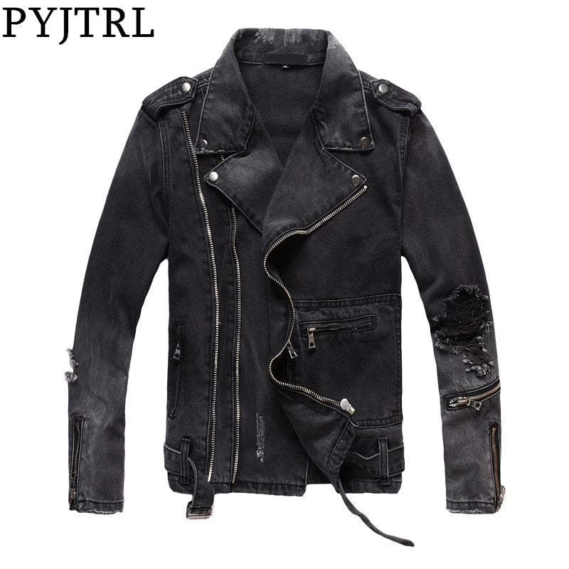 PYJTRL Thick Vintage Holes Ripped Distressed Coat