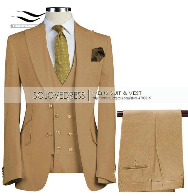 Men Suits 3 Pieces Slim Fit Business Suits Groom Army Green Nobledos for Formal Wedding suit(Blazer+Pants+Vest)